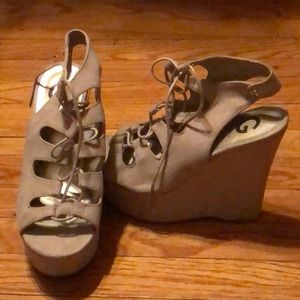 Laced up suede heels